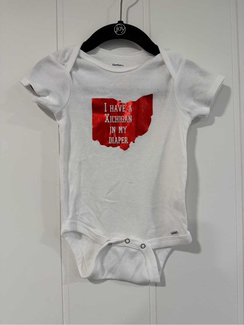 Gerber Ohio State Buckeyes Onesie with Red Xichigan in my diaper Graphic